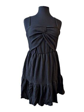 Ces Femme Black Crinkle Twist Knot Dress | Size Medium